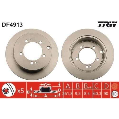 Set disc frana Mitsubishi Pajero Pinin I (H6 W H7 W) 01.99-06.07, Spate, 262X9,5mm, plin, TRW