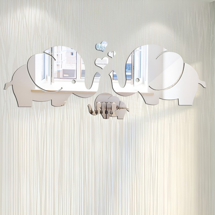 Sticker Acril Decorativ, Elefanti, Argiuntiu