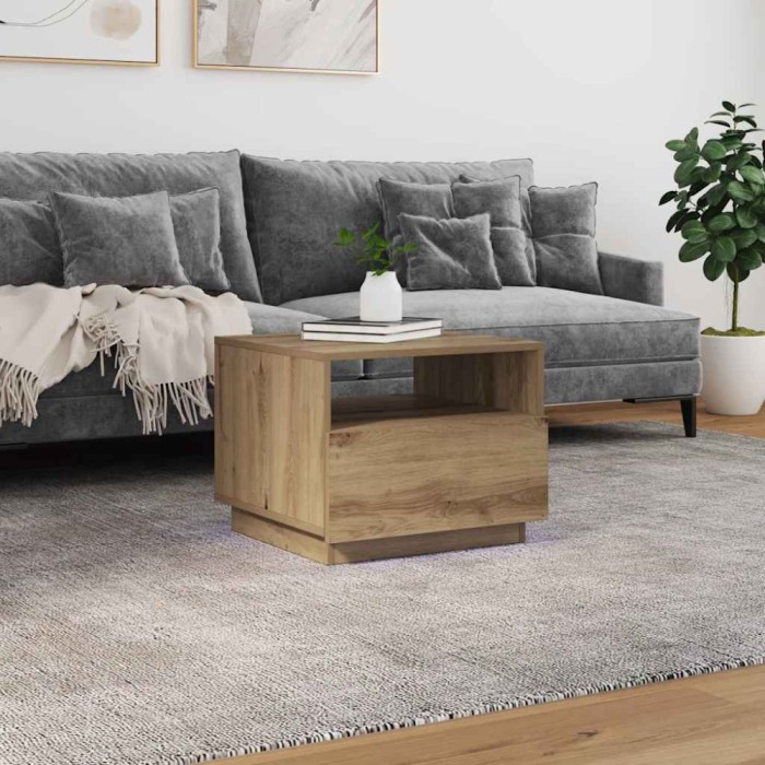 vidaXL Măsuță de cafea cu lumini LED, stejar artizanal, 50x49x40 cm