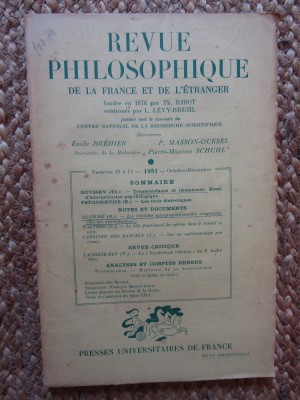 Revue philosophique de la France et de l&amp;#039;&amp;eacute;tranger NR 10-12 1951 foto