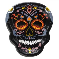Set Farfurii Carton, Model Craniu, 23cm, Multicolor, 6 Bucăți
