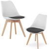 Set 2 buc, Scaun Stil Scandinav, cu Picioare din Lemn de Fag, Sezut din PP si Perna din Piele Ecologica, 49 x 43 x 82 cm, Alb cu Negru