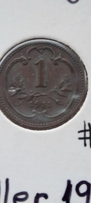 AUSTRIA 1 HELLER 1911 AUNC, cupru foto