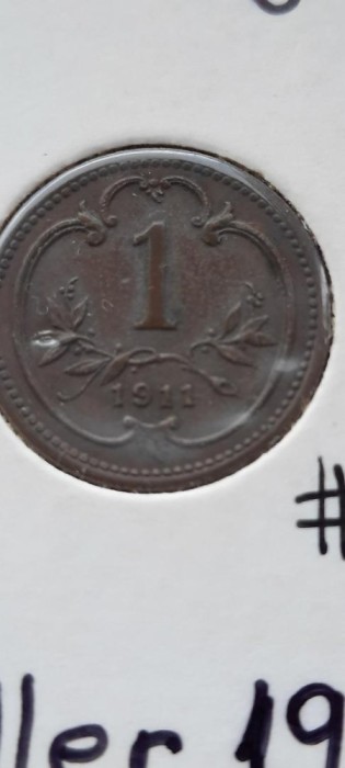 AUSTRIA 1 HELLER 1911 AUNC, cupru