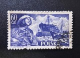 Polonia Postbelică 1950 Ziua Mării Marinar / Pescual și Nave de Transport 60gr Albastru Ștampilat - OREF1