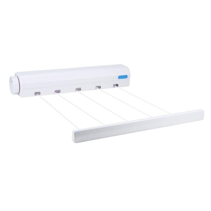 Uscator rufe retractabil, QttvbTna, Plastic, 5 Sfori, 36.8 x 6.3 x 6 cm, Lungime 3.75 m, Alb