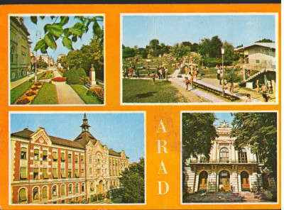 CPI B13356 CARTE POSTALA - ARAD. PIATA ENESCU, STRANDUL, SPITAL MATERN, LICEUL foto