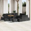 Set de sofa de gradina Gossi cu 13 piese si perne negru poliratan acacia, sofa de gradina Gossi cu 2 locuri si perne negru poliratan, set de cina de g