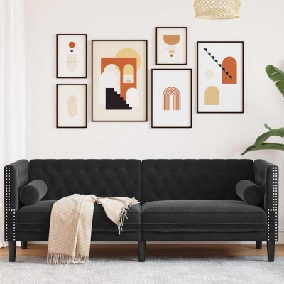vidaXL Canapea Chesterfield Argyle Negru 194 x 74.5 x 70.5 cm Catifea foto
