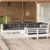 Gossi set mobilier gradina cu perne, 9 piese, alb, lemn masiv pin