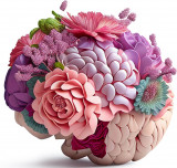 Cumpara ieftin Sticker decorativ, Creier cu Flori, Multicolor, 62 cm, 1353STK