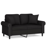 Canapea cu 2 locuri cu pernute, negru, 120 cm, catifea