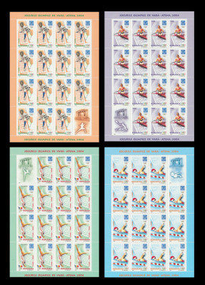 2004 Romania - Olimpiada Atena 4 coli de 15 timbre + 1 vinieta LP 1655 b, MNH foto