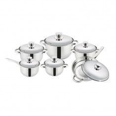 Set 5 oale inox Grunberg, 1.9 - 6 l, diametru 16-24 cm, tigaie inclusa, capace inox