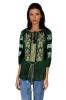 Bluza tip ie dama R24, verde/auriu , marimea 2XL, Casual, Bumbac