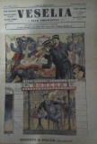 Ziarul Veselia : MASCAȚII ȘI POLITIA - gravură, 1914