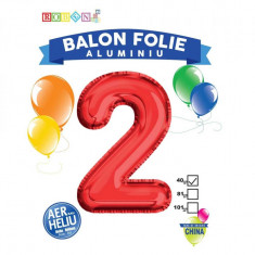 Balon, folie aluminiu, rosu, cifra 2, 40 cm foto