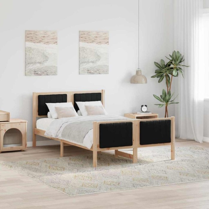 vidaXL Cadru de pat Maro și negru 120 x 190 cm Lemn masiv de pin 878486