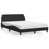 VidaXL Pat cu saltea, negru, 140x190 cm, piele ecologică