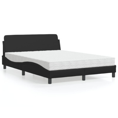 vidaXL Pat cu saltea, Dover, negru, 140x190 cm, piele ecologică 3208397 foto