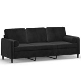 Cumpara ieftin Canapea cu 3 locuri cu pernute, negru, 180 cm, catifea