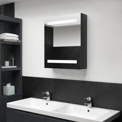 Dulap de baie cu oglinda si LED, negru stralucitor, 50x14x60 cm GartenMobel Dekor foto