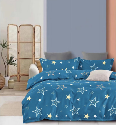 Lenjerie de pat pentru o persoana cu husa elastic pat si 2 fete perna dreptunghiulara, Astrid, bumbac mercerizat, multicolor foto