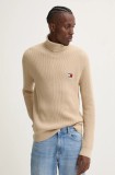 Tommy Jeans pulover din amestec de lana barbati, culoarea maro, light, cu guler, DM0DM19434