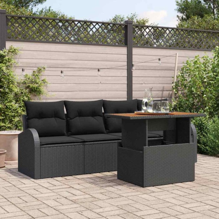 vidaXL Set de canapele pentru grădină 5 pcs Negru Rattan poli