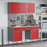 VidaXL Set dulap lucru &amp; panou c&acirc;rlige, 8 piese, roșu, MDF &amp; metal