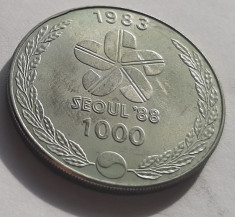 100. Moneda Coreea de Sud 1000 won 1983 (XXIV Sumer Olympics 1988 - Drummer) foto