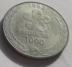 100. Moneda Coreea de Sud 1000 won 1983 (XXIV Sumer Olympics 1988 - Drummer) foto