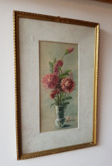 2 tablouri interbelice pereche - Vase cu Flori - Semnate foto