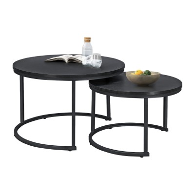 Set 2 Masute Cafea Rotunde, Marimi Diferite, Metal si PAL, Culoare Negru foto
