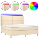 Cumpara ieftin Pat cu arcuri, saltea si LED, crem, 180x200 cm, textil