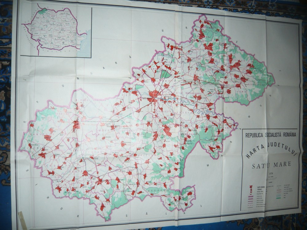 Harta mare a Judetului SATU MARE 1978 ,dim.=131x96cm RSR Inst.Geodezie si  Organi | Okazii.ro