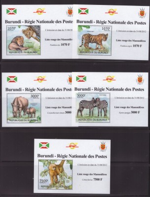 128-BURUNDI-1-5 colite ANIMALE-LISTA ROSIE A MAMIFERELOR=lei,tigri,rinoceri, foto
