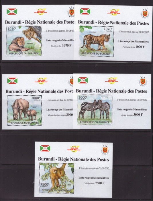 128-BURUNDI-1-5 colite ANIMALE-LISTA ROSIE A MAMIFERELOR=lei,tigri,rinoceri,
