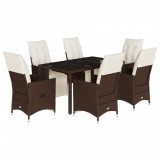 Cumpara ieftin Set bistro de gradina cu perne, 7 piese, maro, poliratan