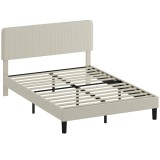 HOMCOM Cadru de Pat Matrimonial 140x200 cm Cap de Pat Reglabil pe &Icirc;nălțime &Icirc;mbrăcat &icirc;n Catifea, Pat Matrimonial cu Șipci de Lemn, pentru Dormitor, Mon