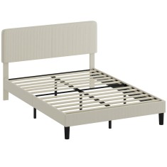 HOMCOM Cadru de Pat Matrimonial 140x200 cm Cap de Pat Reglabil pe &Icirc;nălțime &Icirc;mbrăcat &icirc;n Catifea, Pat Matrimonial cu Șipci de Lemn, pentru Dormitor, Mon