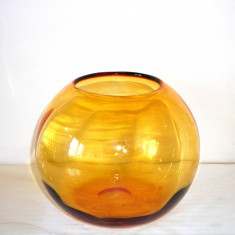 Studio Art: Vaza sferica cristal amber marigold suflata manual - ball vase