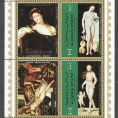 Ajman 1972 Paintings, Nudes, Pinakothek, perf. sheetlet, MNH S.018