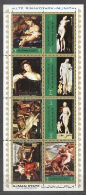 Ajman 1972 Paintings, Nudes, Pinakothek, perf. sheetlet, MNH S.018 foto