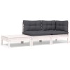 Gossi set mobilier de gradina cu perne, 3 piese, alb, lemn masiv pin