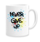 Cana alba personalizata &quot;Never give up&quot;, INOVATIX&reg;. 330ml, Oem
