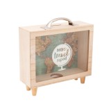Pusculita servieta Save Travel Repeat, Lemn/Sticla, 21x7x22 cm, Oem