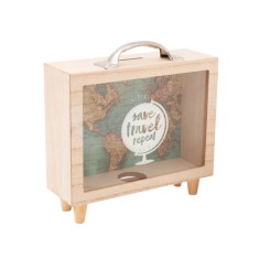 Pusculita servieta Save Travel Repeat, Lemn/Sticla, 21x7x22 cm foto