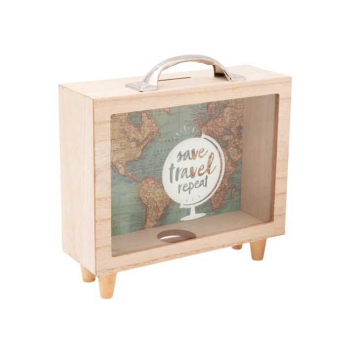Pusculita servieta Save Travel Repeat, Lemn/Sticla, 21x7x22 cm