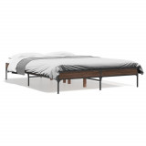 VidaXL Cadru de pat, stejar maro, 140x190 cm, lemn prelucrat și metal